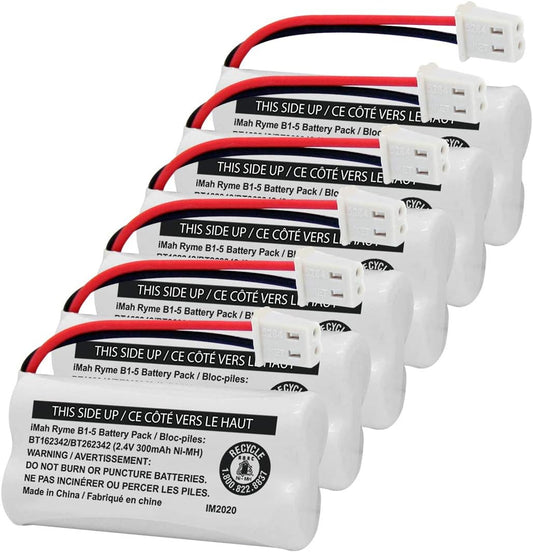 iMah BT162342/BT262342 2.4V 300mAh Ni-MH Cordless Phone Battery Pack, Also Compatible with BT183342/BT283342 AT&T EL52351 TL90070 VTech CS5119 DS6511 DS6722 LS6305 Handset, 6-Pack