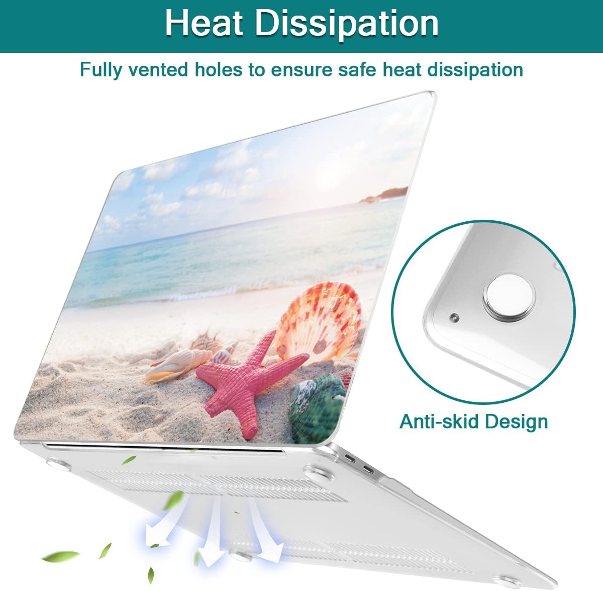 Teryeefi for MacBook Air M1 13 inch Case 2018 2019 2020 (Model A2337 A2179 A1932) with Touch ID & Retina, Printing Hard Shell Case + Keyboard Cover + Screen Protector, Summer Beach