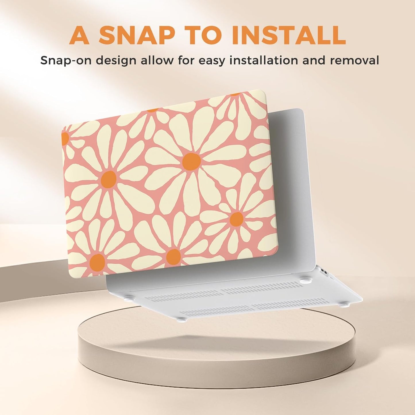 iCasso for MacBook Air 13 inch Case 2020 2019 2018 Release A2337 M1 A2179 A1932, Cute Flower Hard Shell Protective Case for MacBook Air 13.3 inch & Keyboard Cover & Screen Film, Daisy Orange