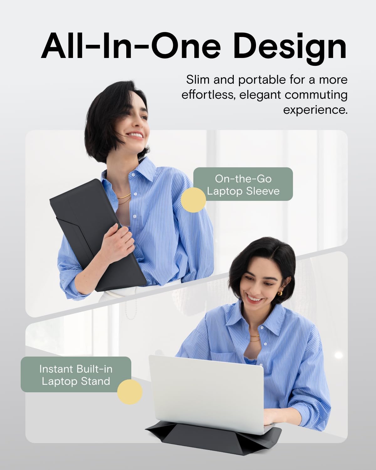 MOFT Laptop Carry Sleeve, 2-in-1 Laptop Bag & Stand for 15" MacBook Air & Dell/HP/Lenovo/Asus, Stylish Slim Computer Sleeve Bag with Expandable Storage for Computer Accessories, Night Black