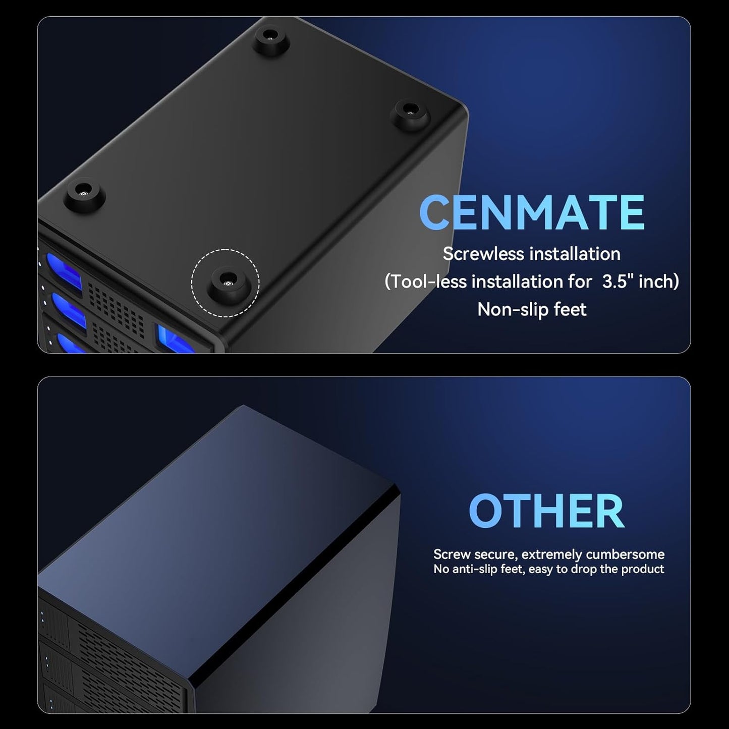 4 Bay Hard Drive RAID Enclosure with Cooling Fan for 2.5/3.5" SATA HDD/SSD with USB A/C 3.0＋eSATA Cable, 3.5 Hard Drive Reader Supports 80TB Capacity, 8 RAID Modes, DAS(NO NAS)