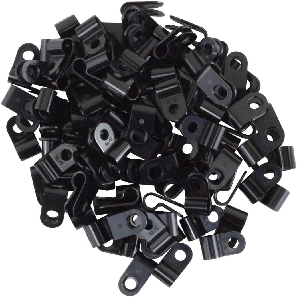 GTSE Black Nylon Plastic Cable Clamps, 3/16" Screw Mounts for Cable, Rope, Tube Management, 100 Pack