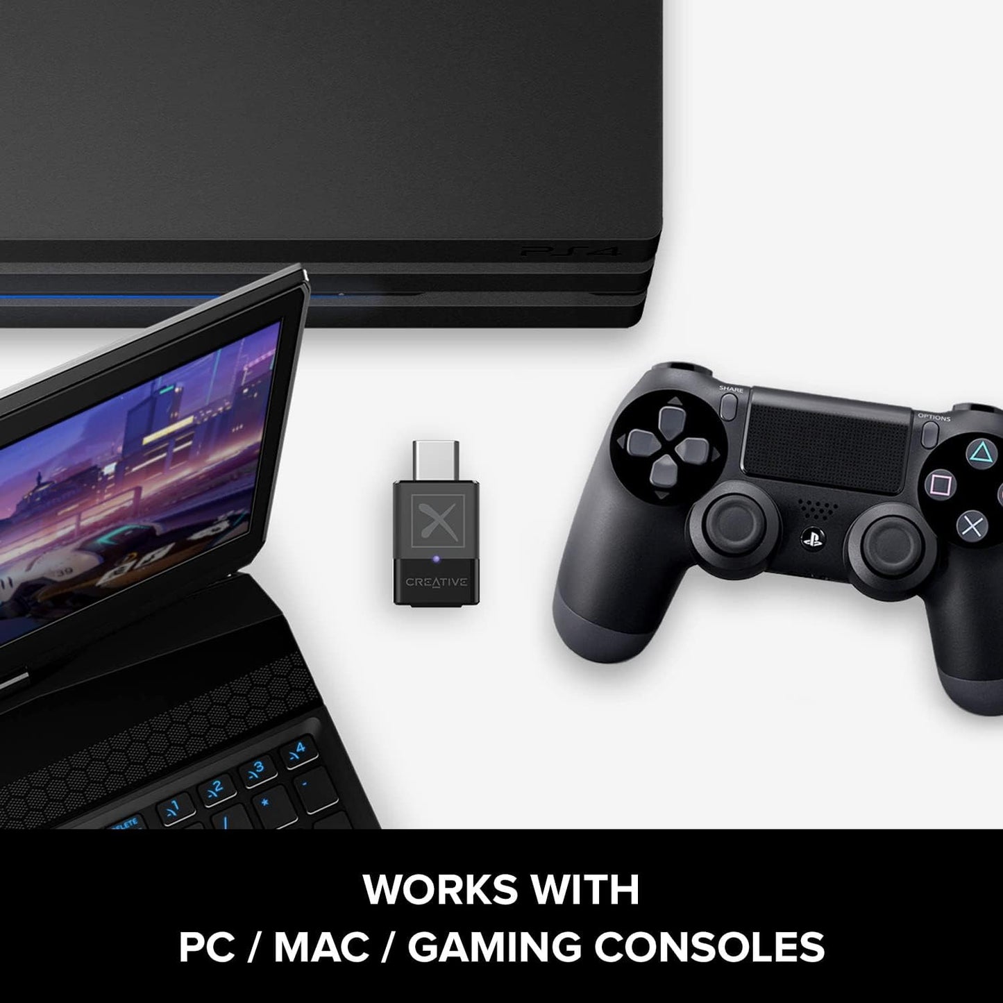 Creative BT-W3X Smart Bluetooth 5.3 Audio Transmitter with aptX HD, High-Definition 24-bit / 48 kHz Audio, Device-Switching Function, Works with PC/Mac/Gaming Consoles