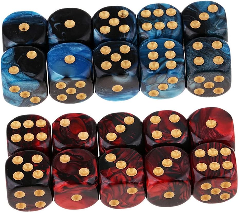 20PCS Polyhedral Dice D6 Dice 16mm Acrylic 6 Sided Dice Game Dice for RPG MTG DND Dice Table Games (Blue Black and Red Black)