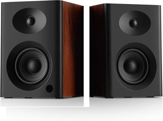 Bookshelf Speakers with Deep Bass, 80W Peak Output HiFi Gaming Computer Speakers, 4" Desktop Audio System for Home Entertainment, Turntable, Pair, Walnut