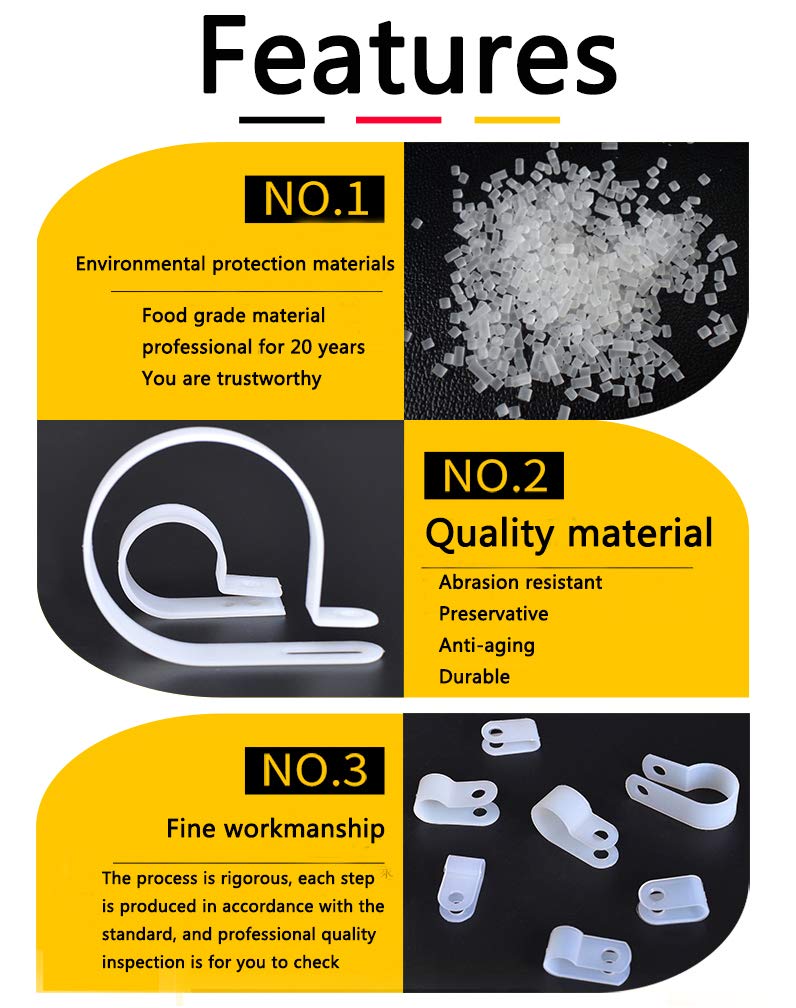 Bigtrans 555 Pcs Nylon Plastic R-Type Wire Clips with Screws 1/4" 5/16" 3/8" 1/2" 3/4" Clamps Fasteners Assortment for Cable Conduit -5 Size -Black