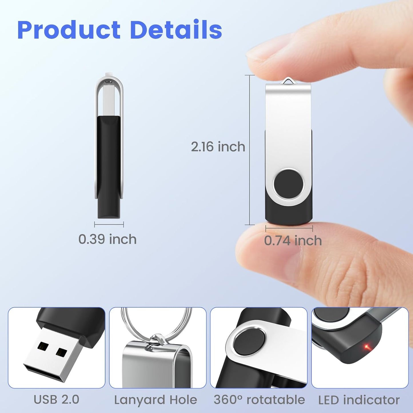 ABLAZE 32GB Flash Drive 10 Pack, USB 2.0 Memory Stick with Lanyards Swivel Thumb Drives Bulk 32GB Pendrive U Disk for Data Storage (Black)