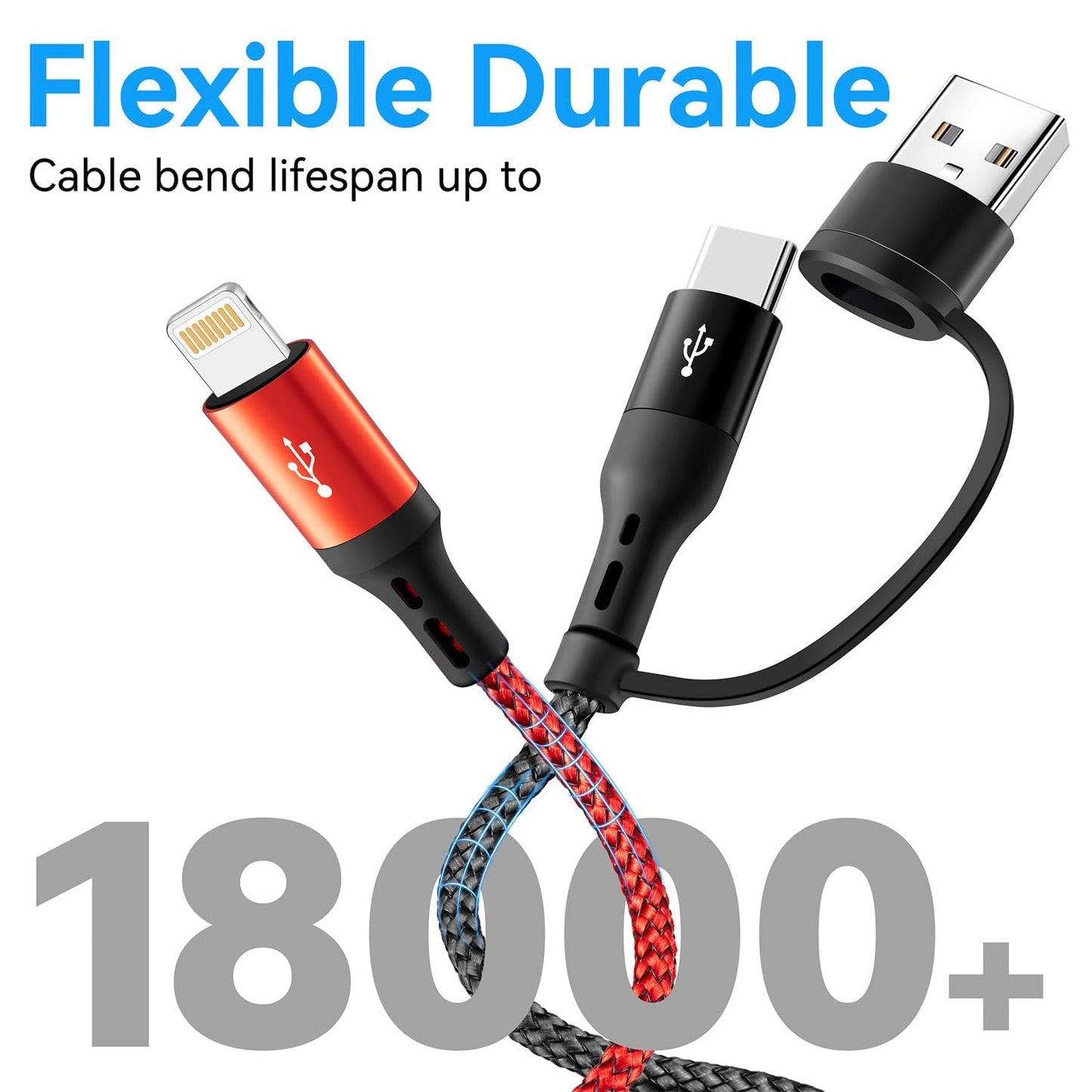 5 in 1 Multi Charging Cable 3.5A, Multi Fast Charging Cord USB A/C to Type C/Micro USB/Lightning Universal Braided Charger Cable,Multi Charger for Cell Phones,iPhone,Galaxy (2, Black, 4Feet)