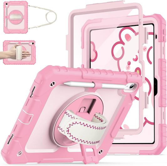 Cantis Case for iPad 11-inch (A16) 2025/ iPad 10th Generation 2022 (10.9 inch) with Screen Protector, iPad 11th Case with 360 Degree Rotating Stand/Shoulder Strap/Pencil Holder, Pink