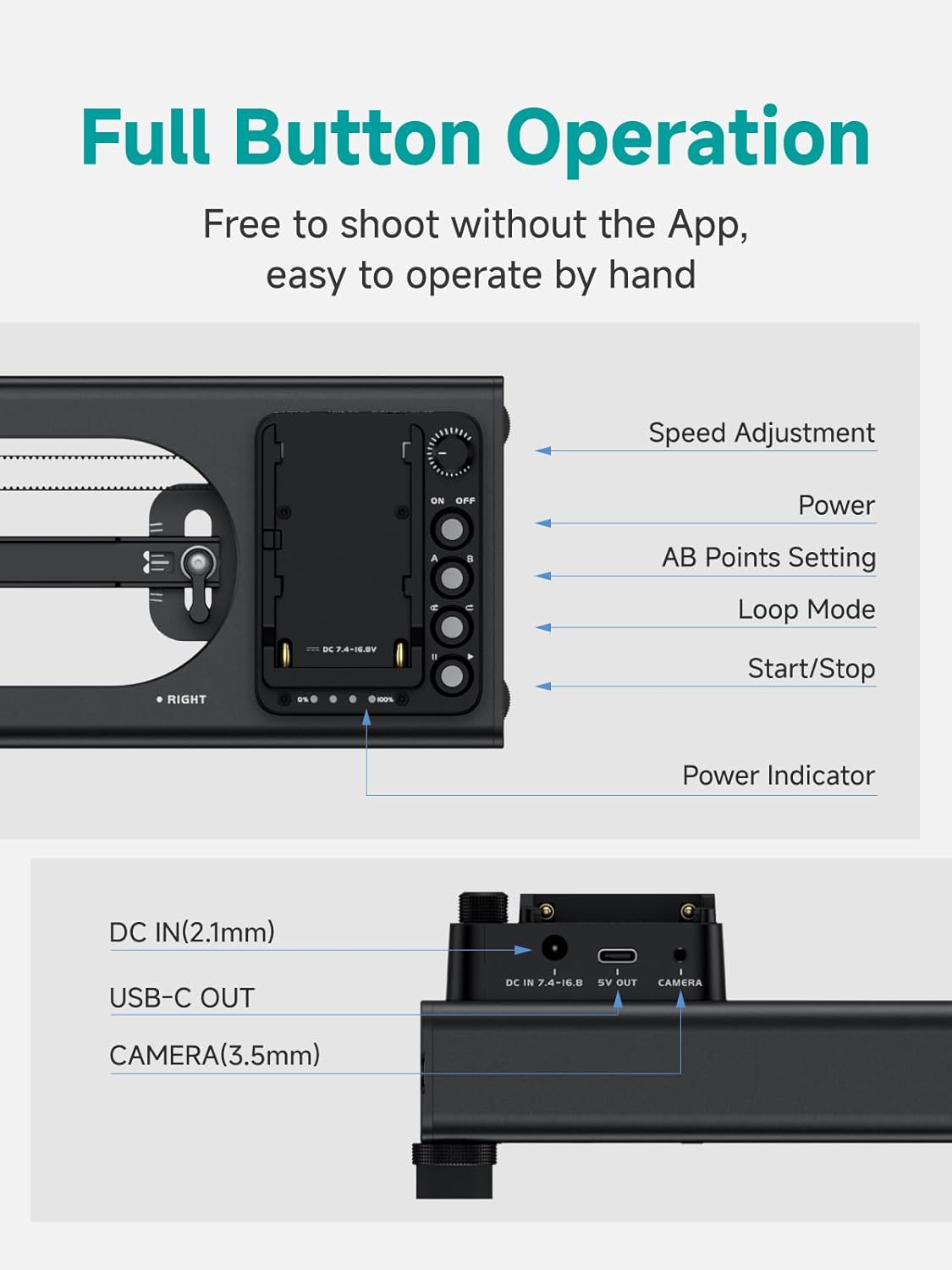 Accsoon Toprig Motorized Camera Slider, 24''/60cm Electric Video Slider with App/Button Control, 120° Panoramic Shooting, Time-Lapse/Loop Mode/Speed Konb, Compatible with DSLR,GoPro,Insta360,Phone