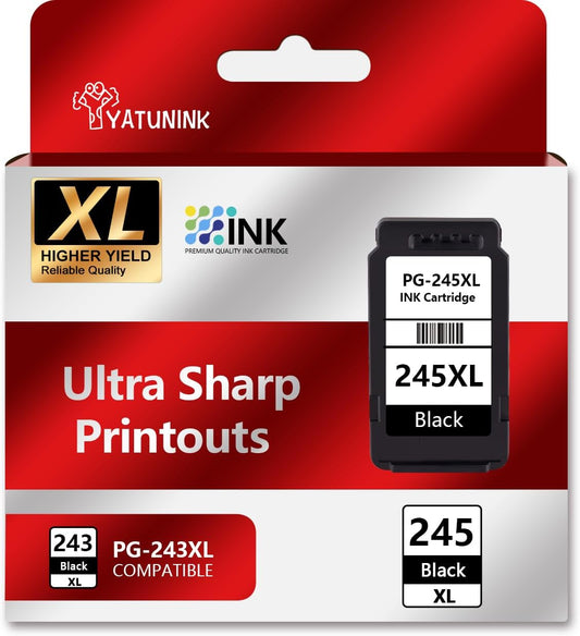 245XL Ink Cartridge Compatible for Canon 245XL Black Ink PG-243 PG-245 XL PG243 PG245 Works with MX490 MX492 TR4520 TR4522 MG2500 MG2522 TS3100 TR4500 Printer PG243XL PG245XL (1Black)