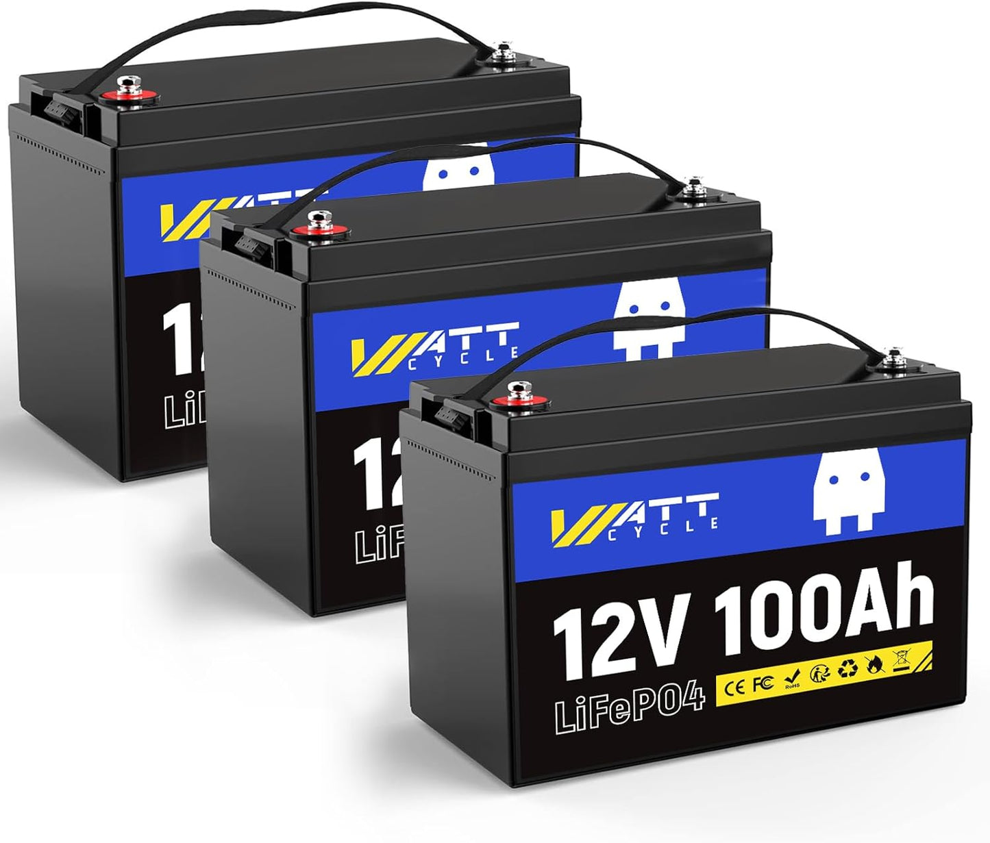 3X 12V 100Ah LiFePO4 Lithium Battery - Group 24, 15000+ Deep Cycles, Built-in 100A BMS, Low-Temp Tech for RV, Solar, Marine, Trolling Motor, Home Energy Storage (3 Pack)