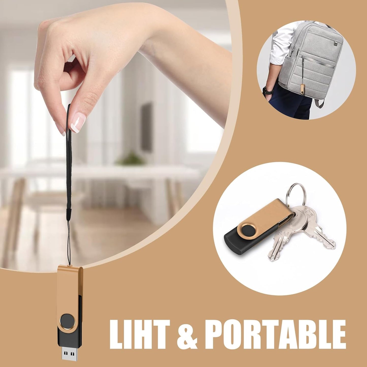 EASTBULL 8GB USB Flash Drive Bulk Thumb Drives 50 Pack with Lanyards USB 2.0 Memory Sticks Zip Drive Pen Drive for Storage and Backup Glod 50PCS 8GB