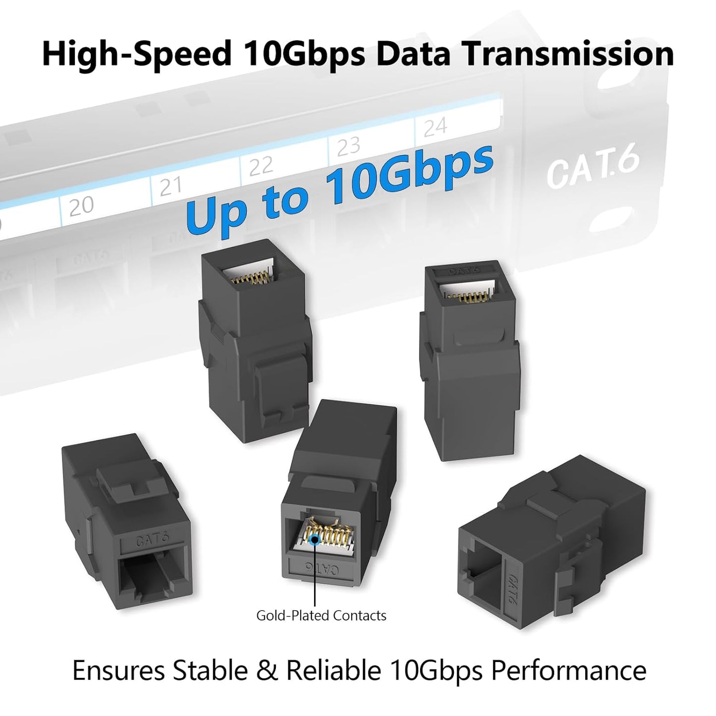 Jadaol 48 Port Patch Panel Rackmount or Wall Mount 19-Inch, 2U Cat6 Network Panel Preloaded with 48 Keystone Couplers plus 2 Spare, 10Gbps Ethernet Patch Panel with Cable Management & Back Support Bar