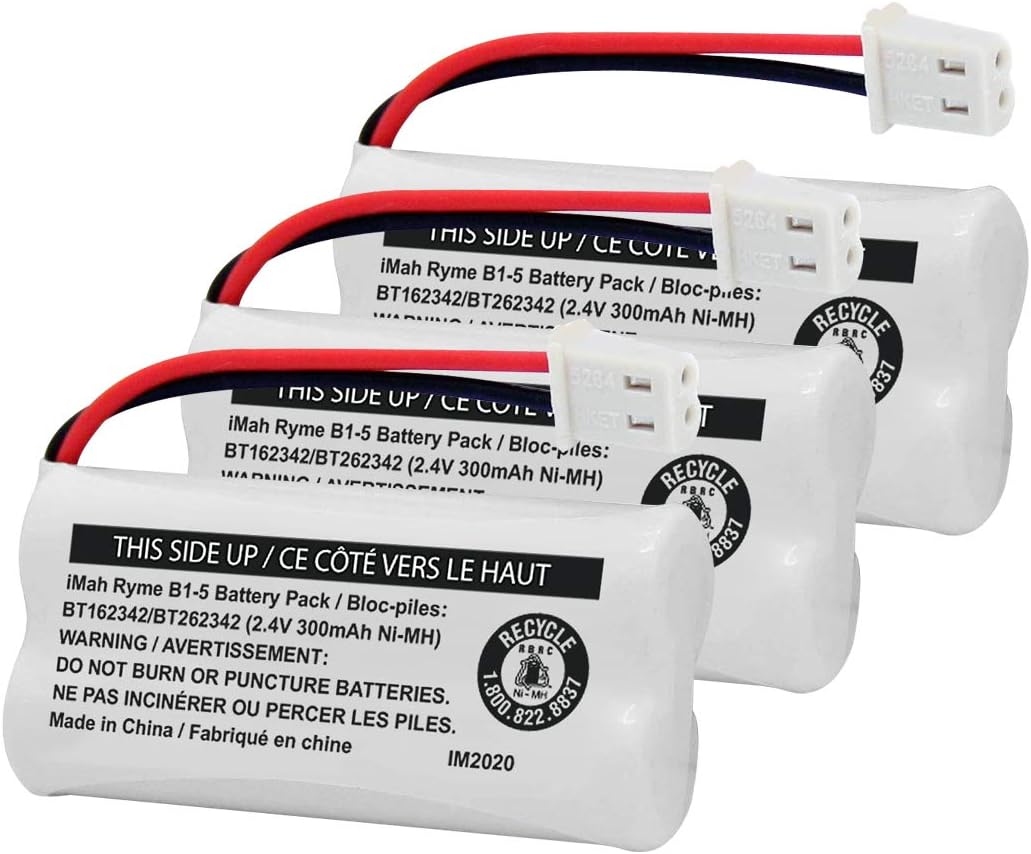 iMah BT162342/BT262342 2.4V 300mAh Ni-MH Cordless Phone Battery Pack, Also Compatible with BT183342/BT283342 AT&T BL102-3 EL52351 TL90070 VTech CS5119 DS6511 DS6722 LS6305 Handset, 3-Pack