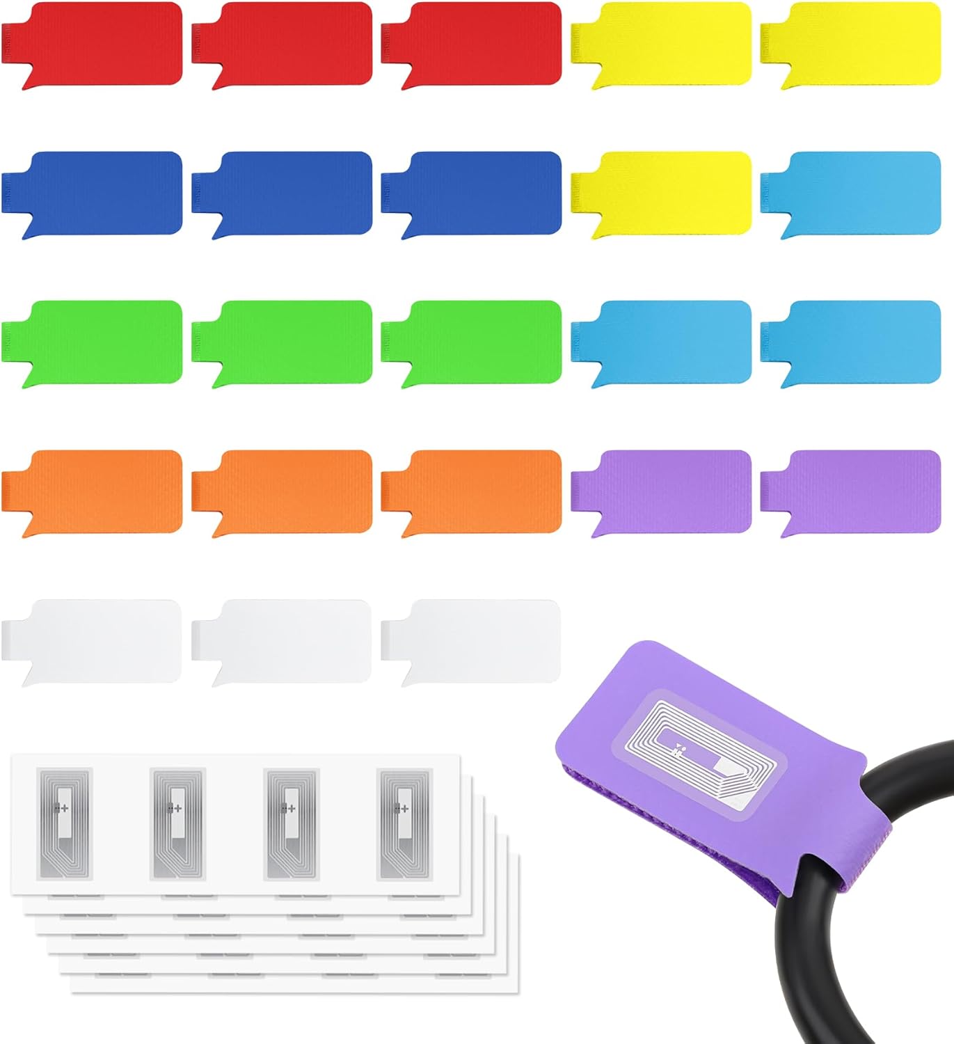 24 Set Smart NFC Cable Labels - 8 Colors Reusable Write-On Wire Labels with Blank NFC Tags Stickers, Programmable Cord Identification Labels for Electronics Cable Management, Rectangle