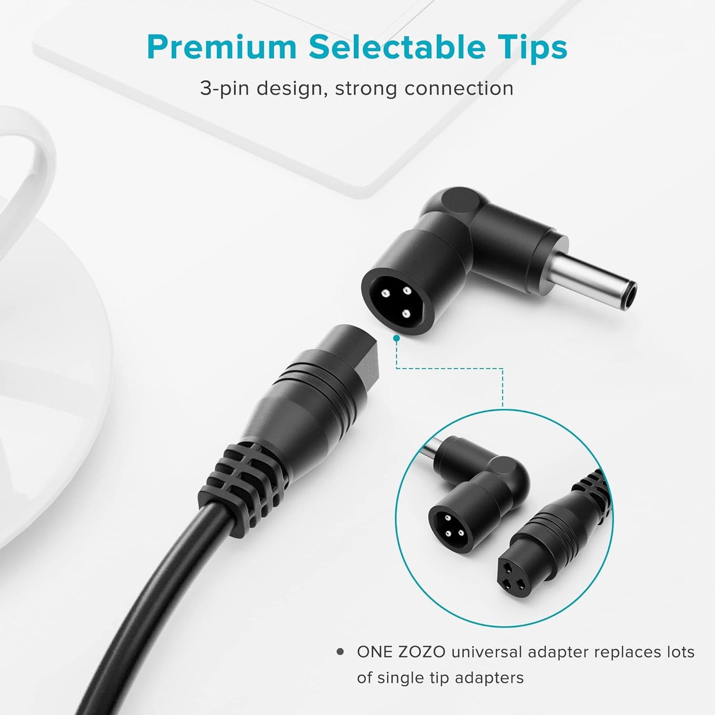 ZOZO Universal Laptop Charger 90W AC Adapter for HP Dell Gateway Toshiba Lenovo Acer ASUS Samsung Sony Ultrabook Chromebook DC Output 12V 15V 18.5V 19V 19.5V 20V Power Supply Cord with 19 Tips