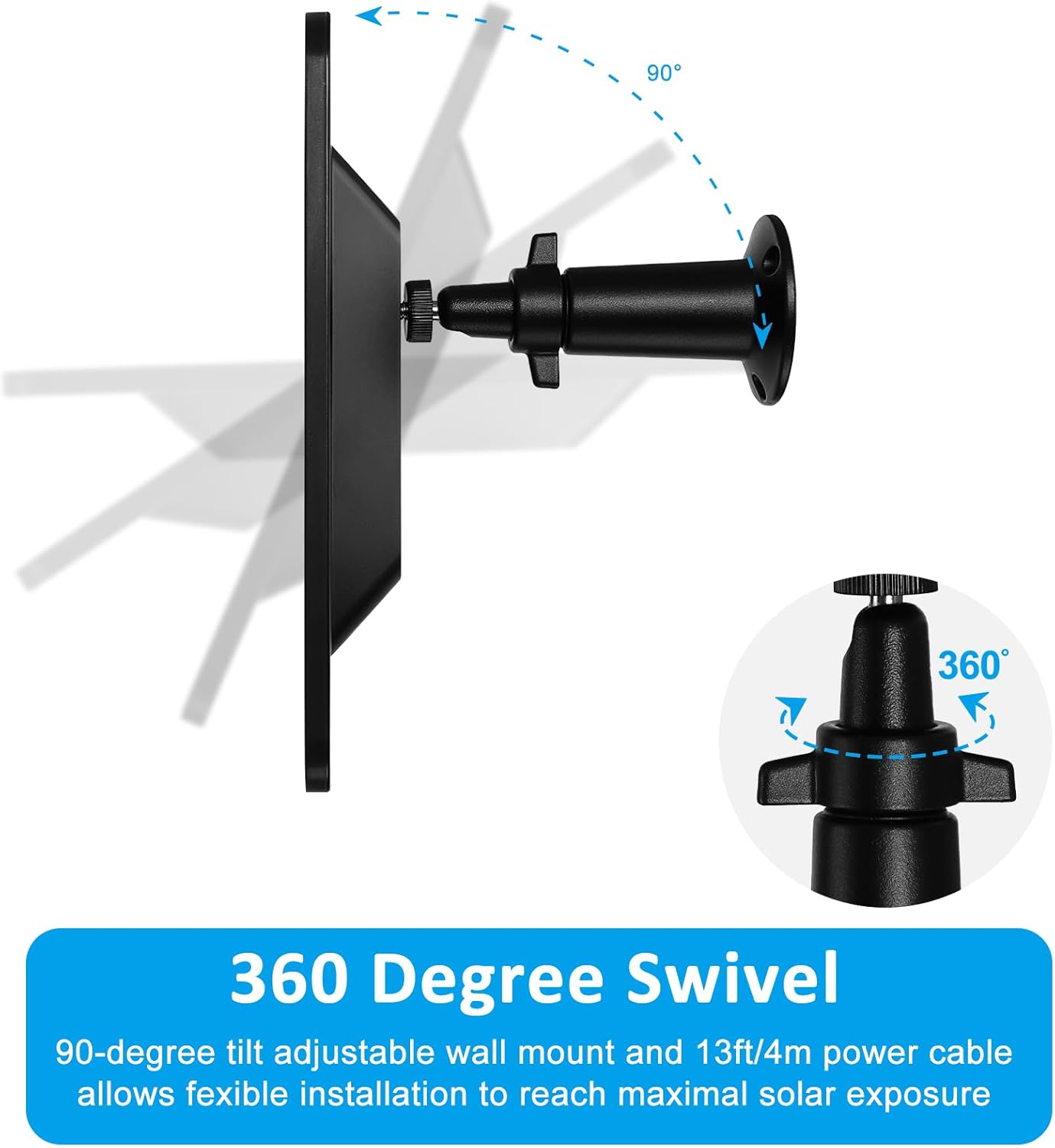 6W Solar Panel Charger for Blink Outdoor 4 (4th Gen), Solar Panel with 13.1ft Waterproof Charging Cable, Waterproof Rubber Plug, 360°Adjustable Mount and Micro USB and Type-C Port (for Blink 4-1PC)