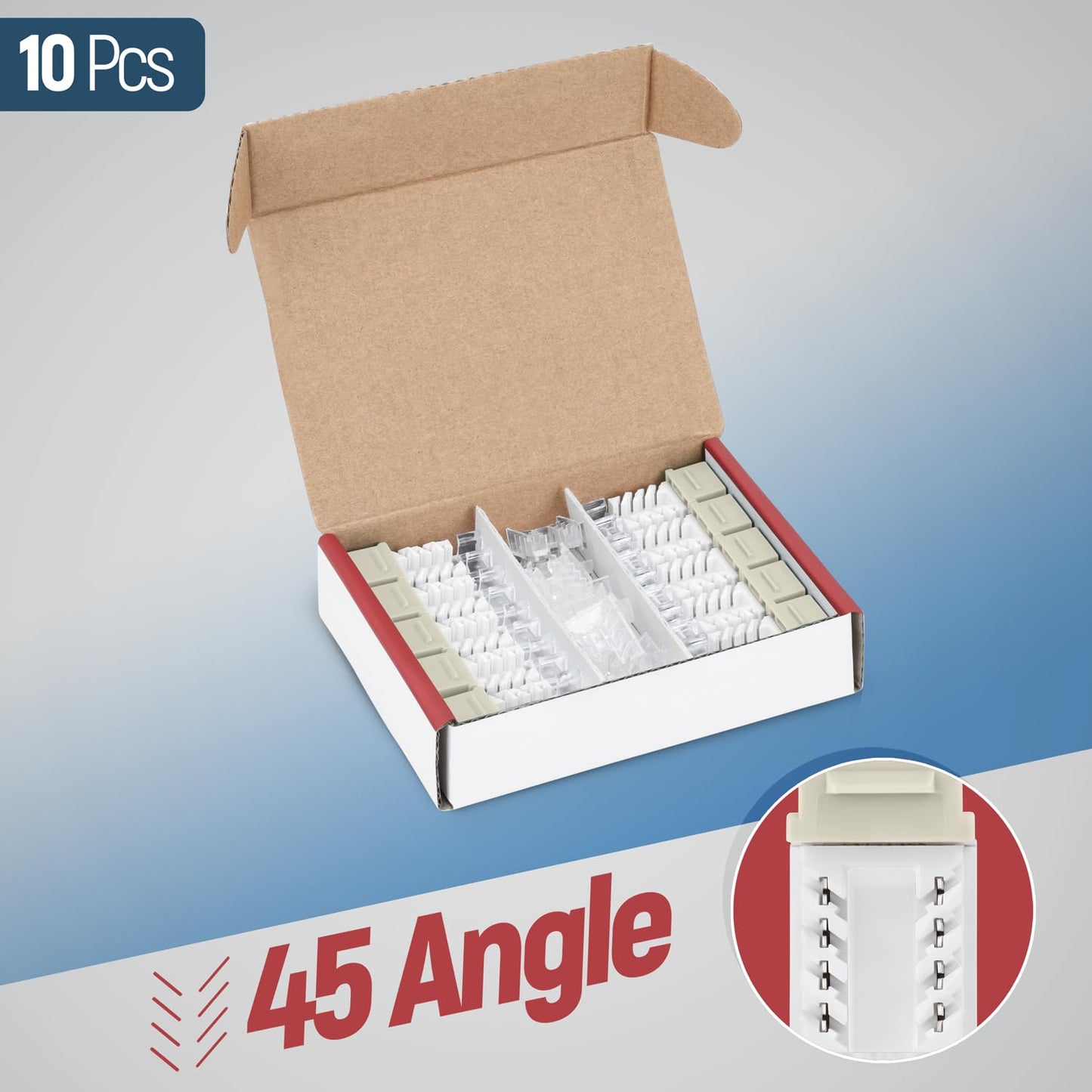 Everest 45° Angled RJ45 Cat6 Keystone Jacks 10-Pack in Ivory - Slim Profile Female RJ45 Connectors - Cat 6 Keystone Jack - Compatible with 45° Angled Speed Termination Tool - 45Term (B0BL3GS7ZY)