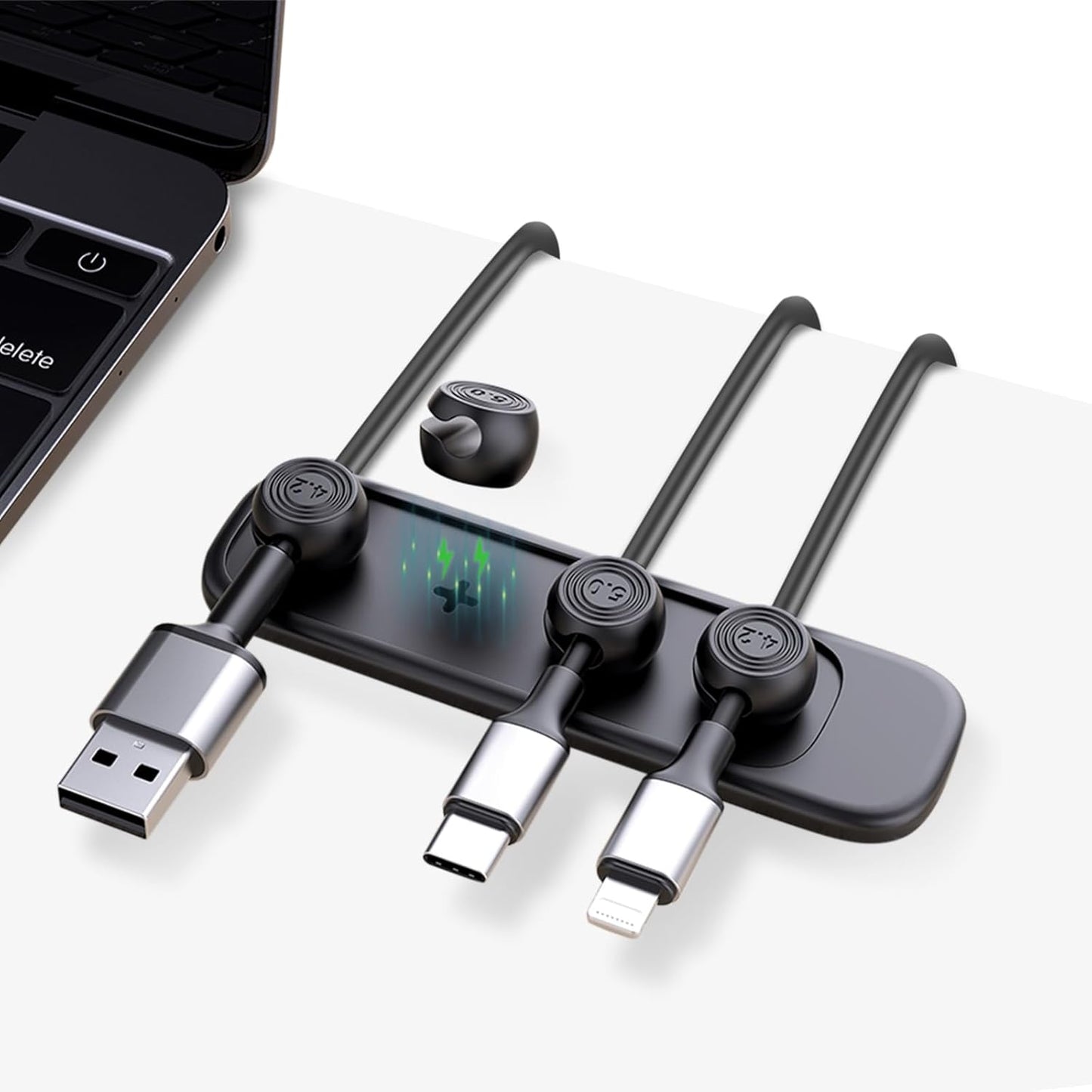 Wanheart Magnetic Cable Management, Cord Holder for Desk, 2 Sizes (4.2mm & 5mm), Multipurpose Magnetic Wire Clips for Lightning, USB-C, Micro Cables – Stick to Metal, Wood, or Glass (Basic Set)