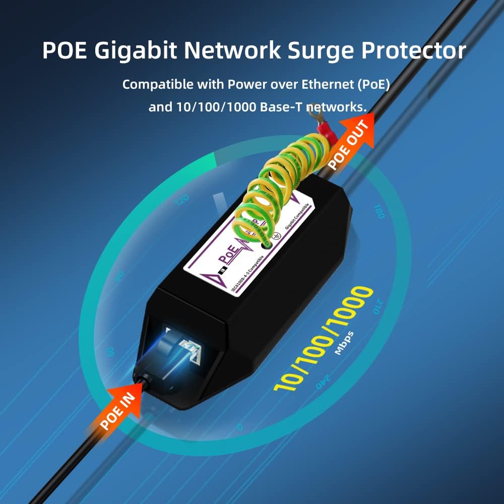 Gigabit PoE+ Ethernet Surge Protector 10KV Lightning Suppressor LAN Network CAT5/CAT6 Thunder Arrestor 10/100/1000 Mbps