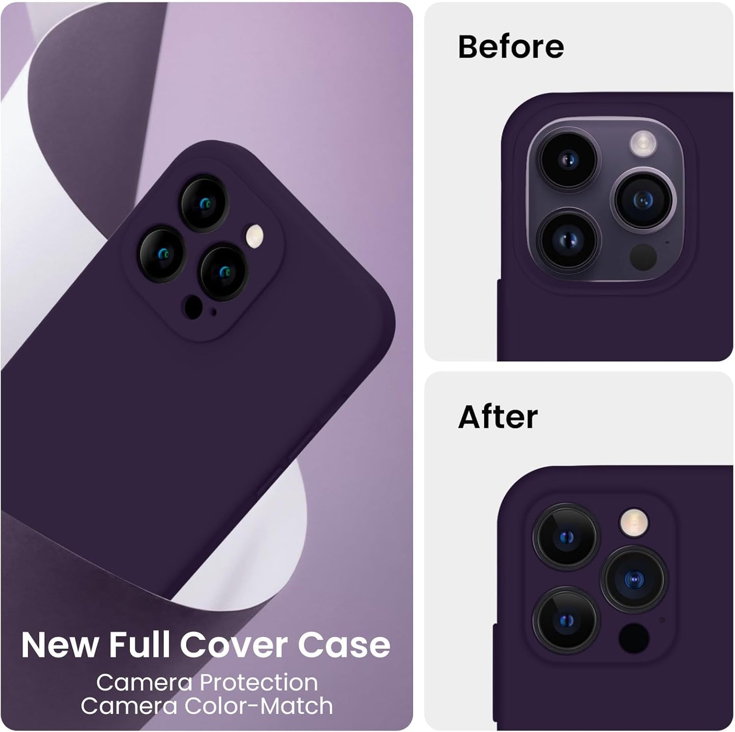 FireNova for iPhone 14 Pro Case, Silicone Upgraded [Camera Protection] Phone Case with [2 Screen Protectors], Soft Anti-Scratch Microfiber Lining Inside, 6.1 inch, Purple