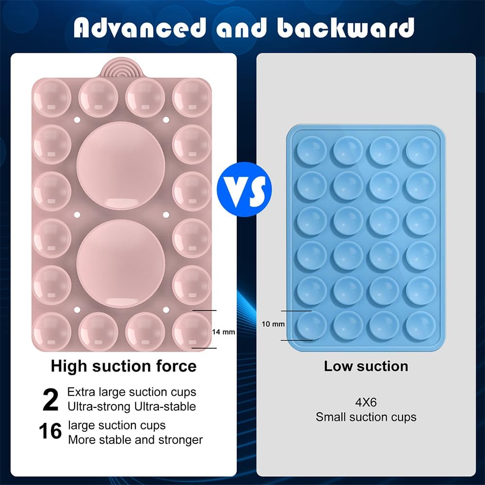 Double Sided Silicone Suction Phone Holder Mount,Compatible with iPhone and Android Cases Hands-Free Mirror Shower Phone Mount Strong Grip Holder (Light Pink, Double Sided 2PCS)