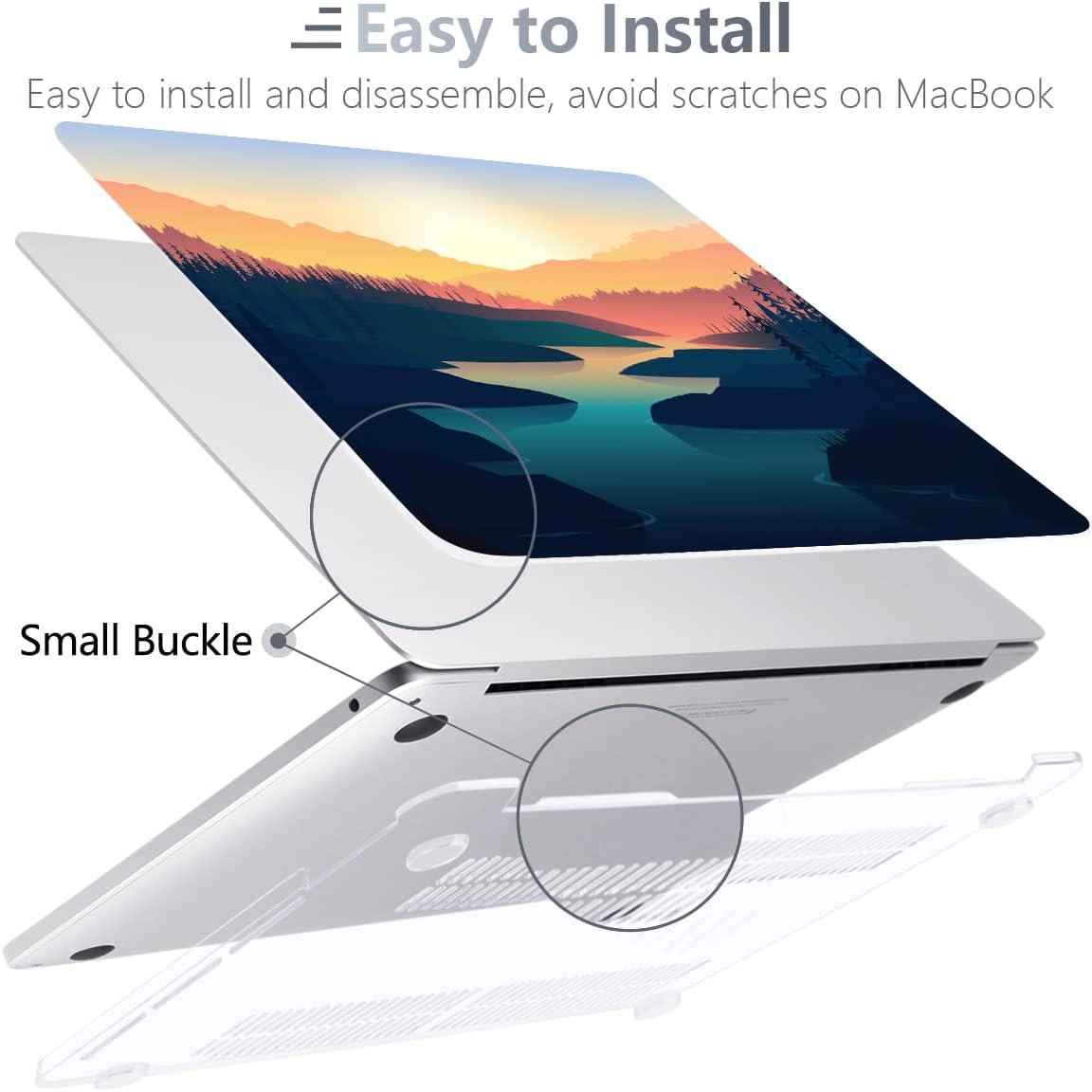 Batianda Design Case for M1 MacBook Air 13 Inch Model A2337 M1 A2179 A1932 2021 2020 2019 Release,3D Painted Landscape Series Hard Shell with Keyboard Cover & Screen Protector, Dawn