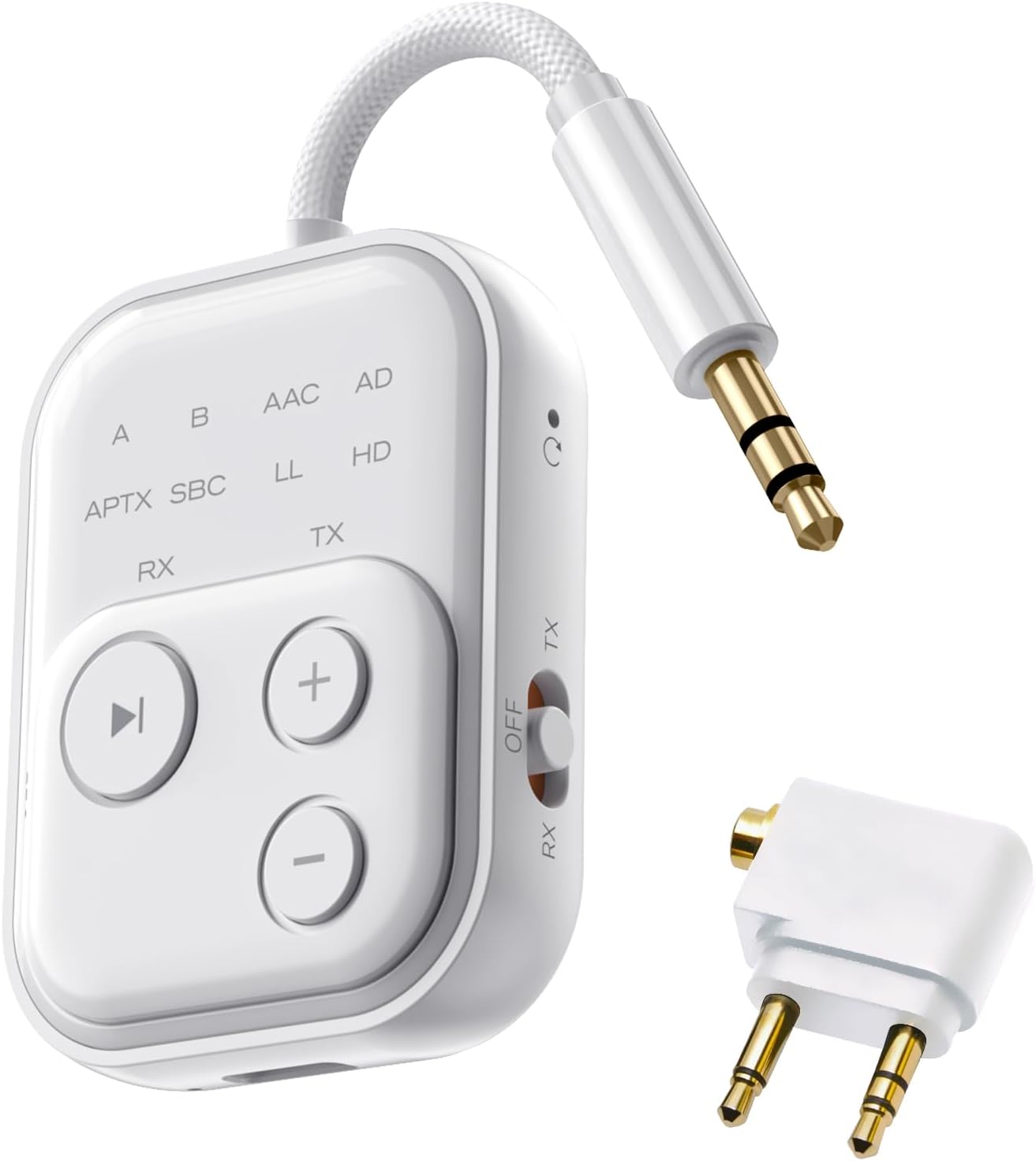 Bluetooth Wireless Transmitter/Receiver Adapter,Supports 2 Headphones，2-in-1 Bluetooth Transmitter Receive with aptX Low Latency,3.5mm Aux Audio Jack Adapter for Airplane/Gym/Car Home Stereo System