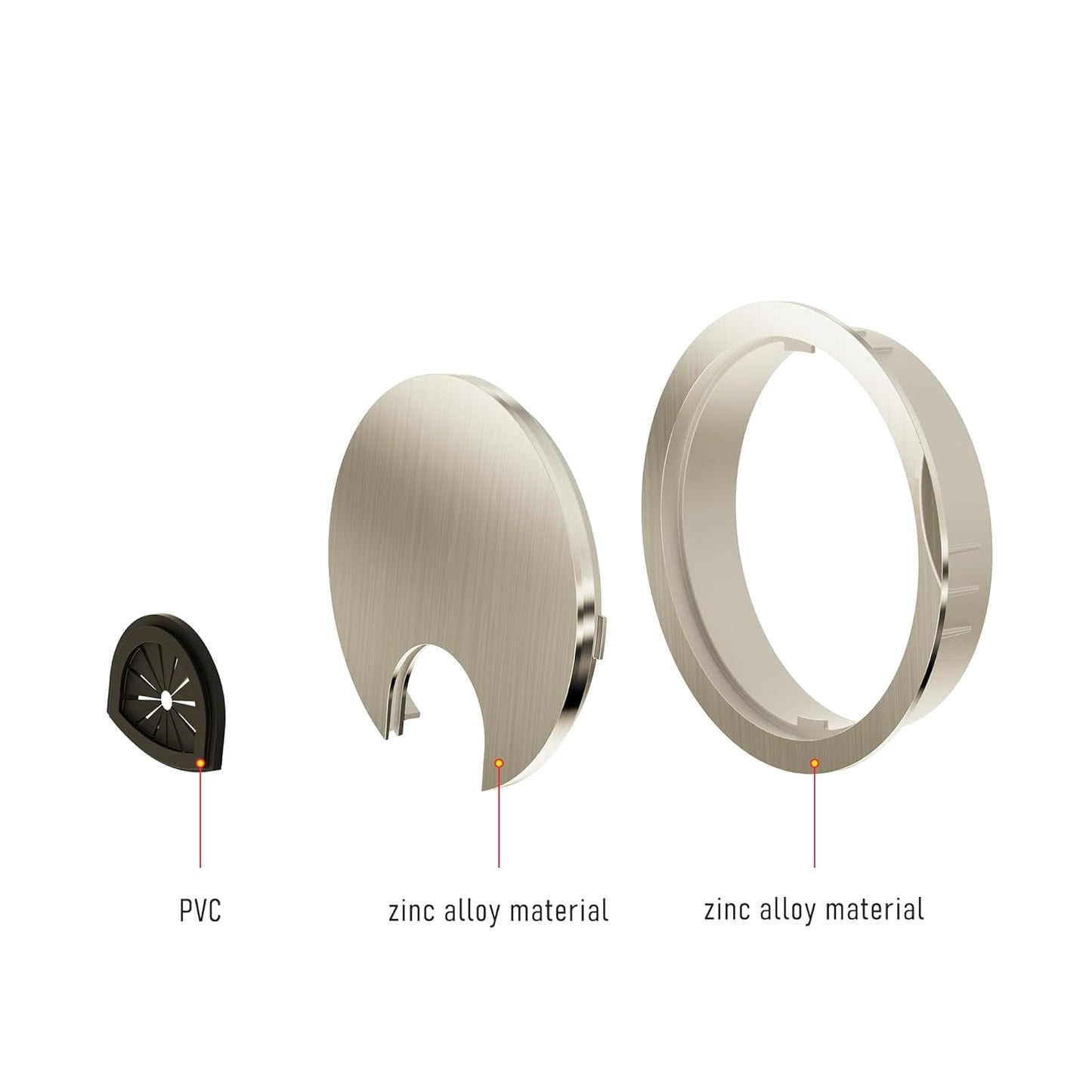 Desk Grommet 3-1/8 Inch 80mm, Zinc Alloy Computer Desk Wire Hole Cover, Office Desktop Cord Cable Hole Metal Ring, Brushed Silver