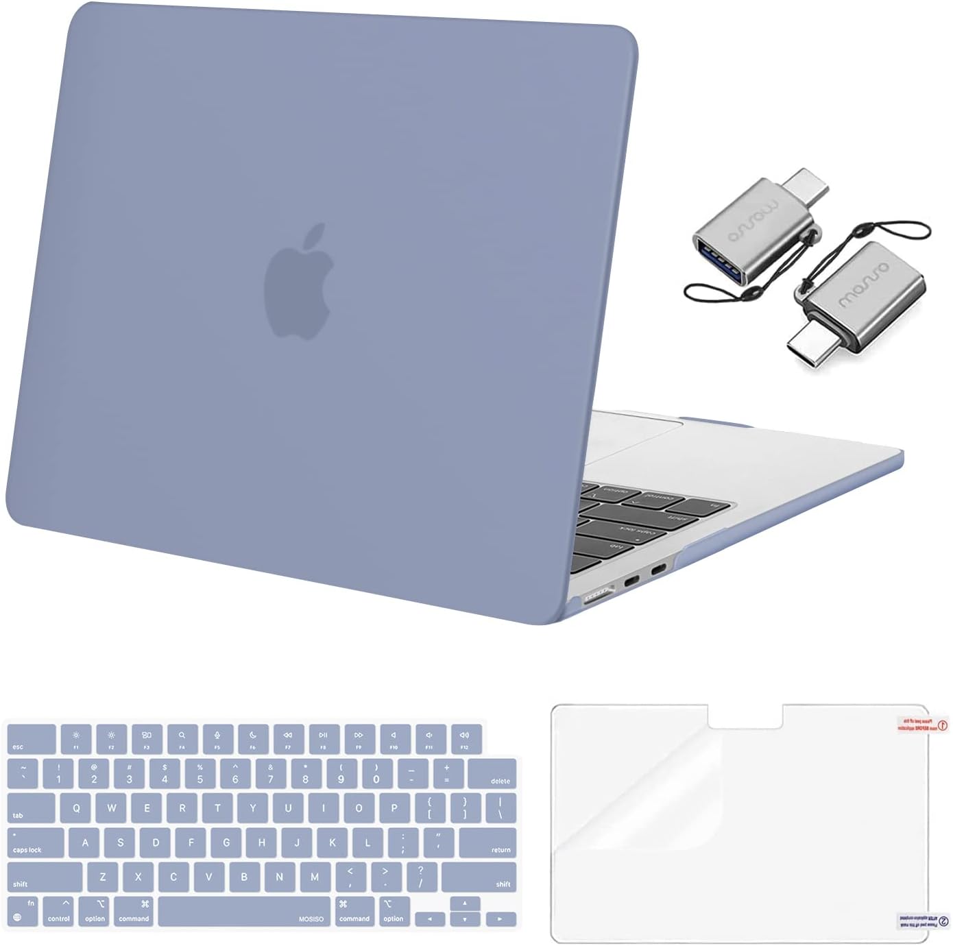 MOSISO Compatible with MacBook Air 13 inch Case 2025 2024 2023 2022 M4 A3240 M3 A3113 M2 A2681, Plastic Hard Shell&Keyboard Cover&Screen Film&Type C for MacBook Air 13.6 inch Case, Lavender Gray
