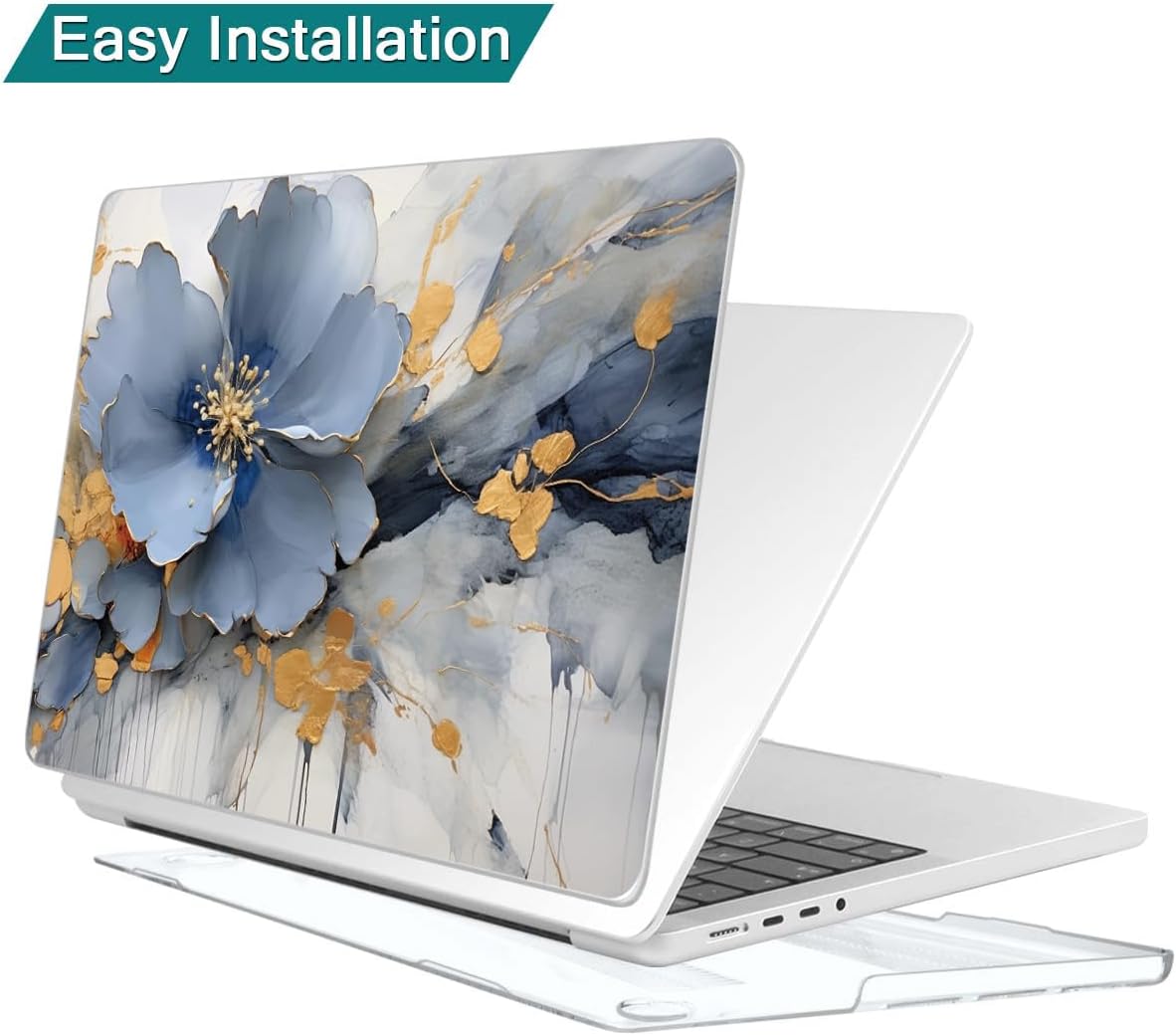 Teryeefi for MacBook Pro 14 inch Case M4 M3 M2 M1 2021-2023 Release Fits Model A3112 A3401 A3185 A2992,A2918,A2779,A244, Laptop Protective Hard Shell Cover with Keyboard Cover & Adapter, Art Florals