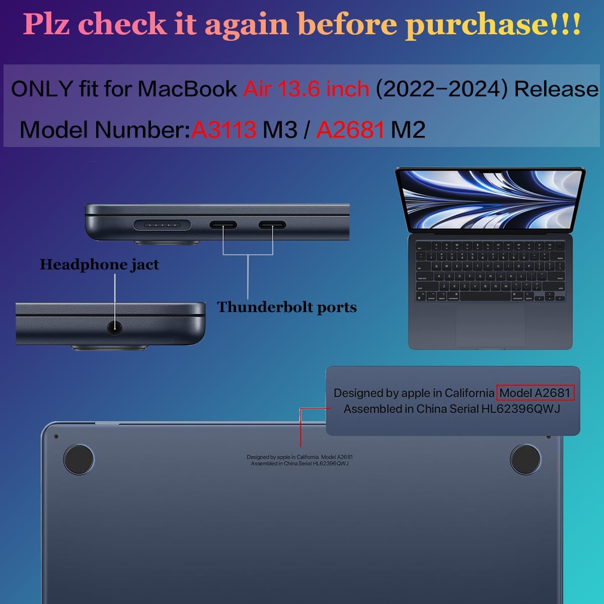 Teryeefi Compatible for 2022-2024 MacBook Air 13.6 inch Case M3 A3113/ M2 A2681, Flowers Hard Shell Case&Keyboard Cover&Type C Adapter for MacBook Air M3 M2 with Touch ID, Leopard Skin Pattern