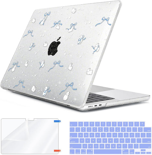 for 2025 2024 2023 2022 MacBook Air 13 inch Case M4 A3240 M3 A3113 M2 A2681 with Touch ID& 13.6" Liquid Retina Display, Plastic Hard Shell&Keyboard Cover&Screen Film&Webcam Cover, Bunny-B