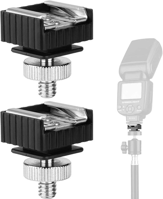 2Pack Flash Hot Shoe Mount Adapter to 1/4 Thread Hole with 1/4"-20 Male to 1/4"-20 Male Tripod Screw Adapter for Flash Holder Bracket Light Stands Umbrella Holder Flash Bracket,Strong &Solid (Update)