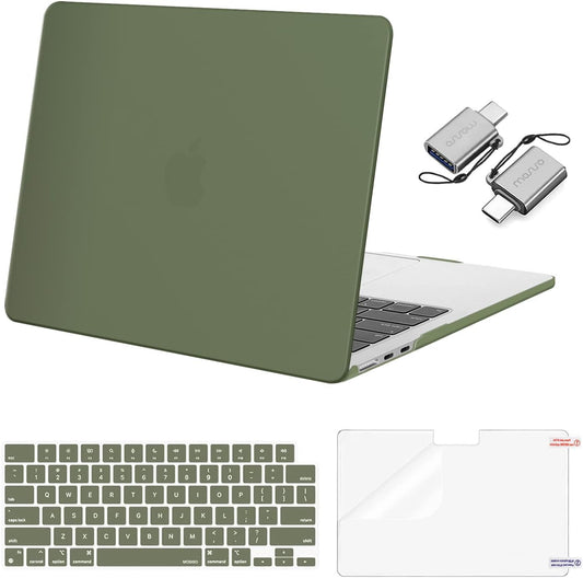 MOSISO Compatible with MacBook Air 13 inch Case 2025 2024 2023 2022 M4 A3240 M3 A3113 M2 A2681, Plastic Hard Shell&Keyboard Cover&Screen Film&Type C for MacBook Air 13.6 inch Case, Army Green