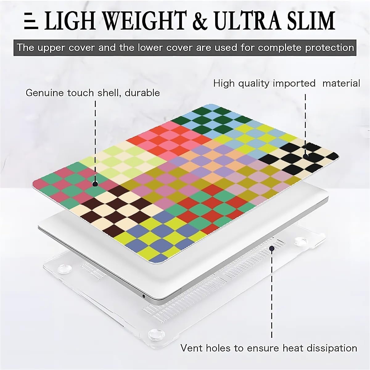 Compatible with MacBook Air 13.3 13.6 Inch Case 2022 2021 2020 2019 Plastic Hard Shell Case Cover,13.6 Air (A2681) M2 2022, Colorful Checker