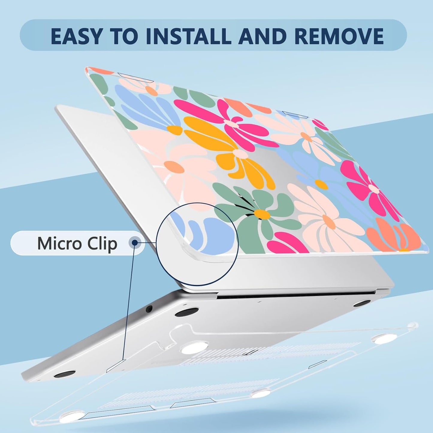 Compatible with MacBook Air 15 inch Case, M4 A3241/M3 A3114/M2 A2941 (Released 2025 to 2023), Hard Shell, Keyboard Cover, Screen Protector, Webcam Cover & Type-C Adapter, ColorfulFlowers