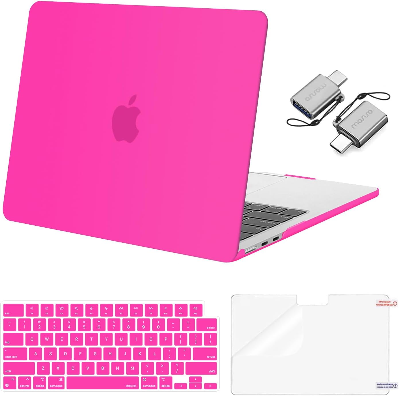 MOSISO Compatible with MacBook Air 13 inch Case 2025 2024 2023 2022 M4 A3240 M3 A3113 M2 A2681, Plastic Hard Shell&Keyboard Cover&Screen Film&Type C for MacBook Air 13.6 inch Case, Bright Rose