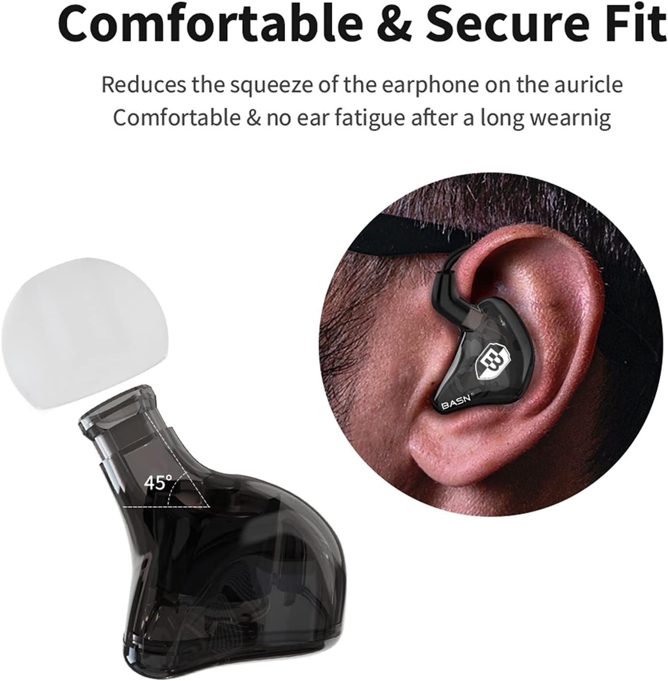 BASN Bsinger PRO in Ear Monitor Headphones for Musicians, Dynamic Driver Noise Isolating Earphones with 2 Detachable MMCX Cables (Black)