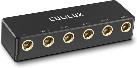 Cubilux Passive 6.35mm Headphones Splitter Box, 1/4” Stereo Multi Audio Distributor, Multiport Quarter Inch TRS TS Aux Splitter for Guitar Signal, Studio Recording, Live Performance, Monitors