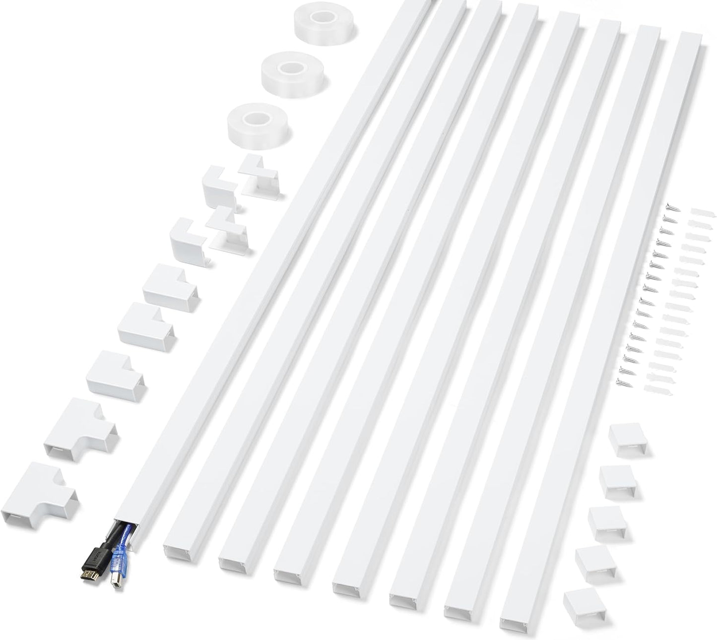 Cord Covers for Wires on Wall Extra-Long, 26.25ft TV Cord Hider Kit, Paintable Cable Management Concealer, White Cord Raceway Channel, 8 x L39in x W0.95in x H0.55in
