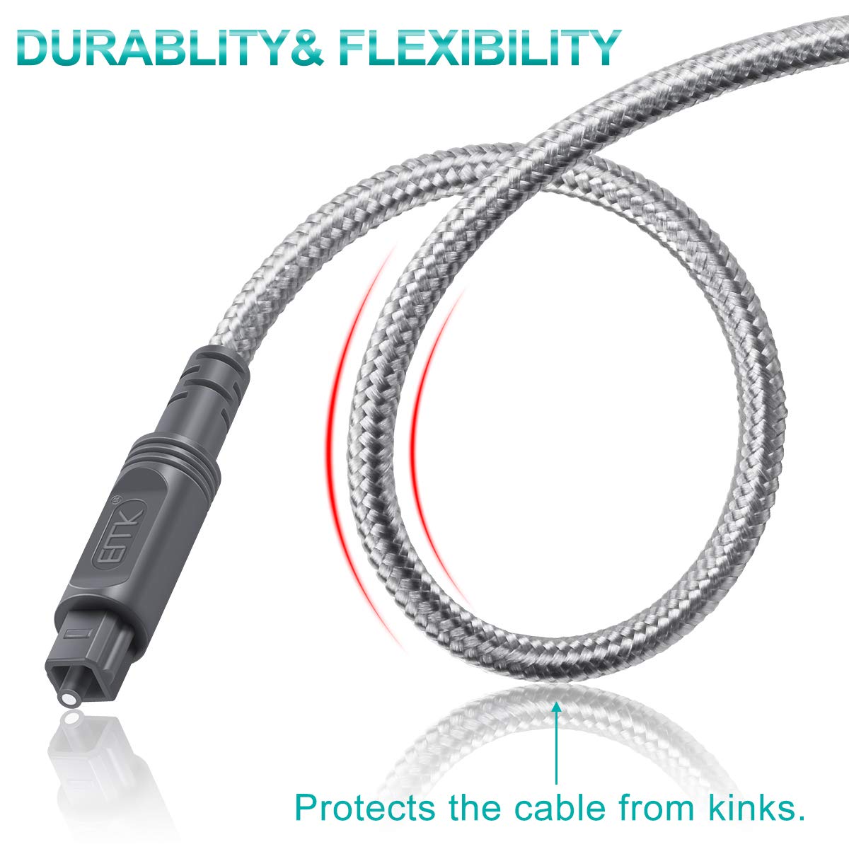 EMK Digital Optical Audio Cable Fiber Optical Toslink Cable SPDIF Audio Cable Male to Male Cord for Home Theater, Sound Bar, TV, PS4, Xbox, PlayStation & More (Grey-3.3Feet/1M)