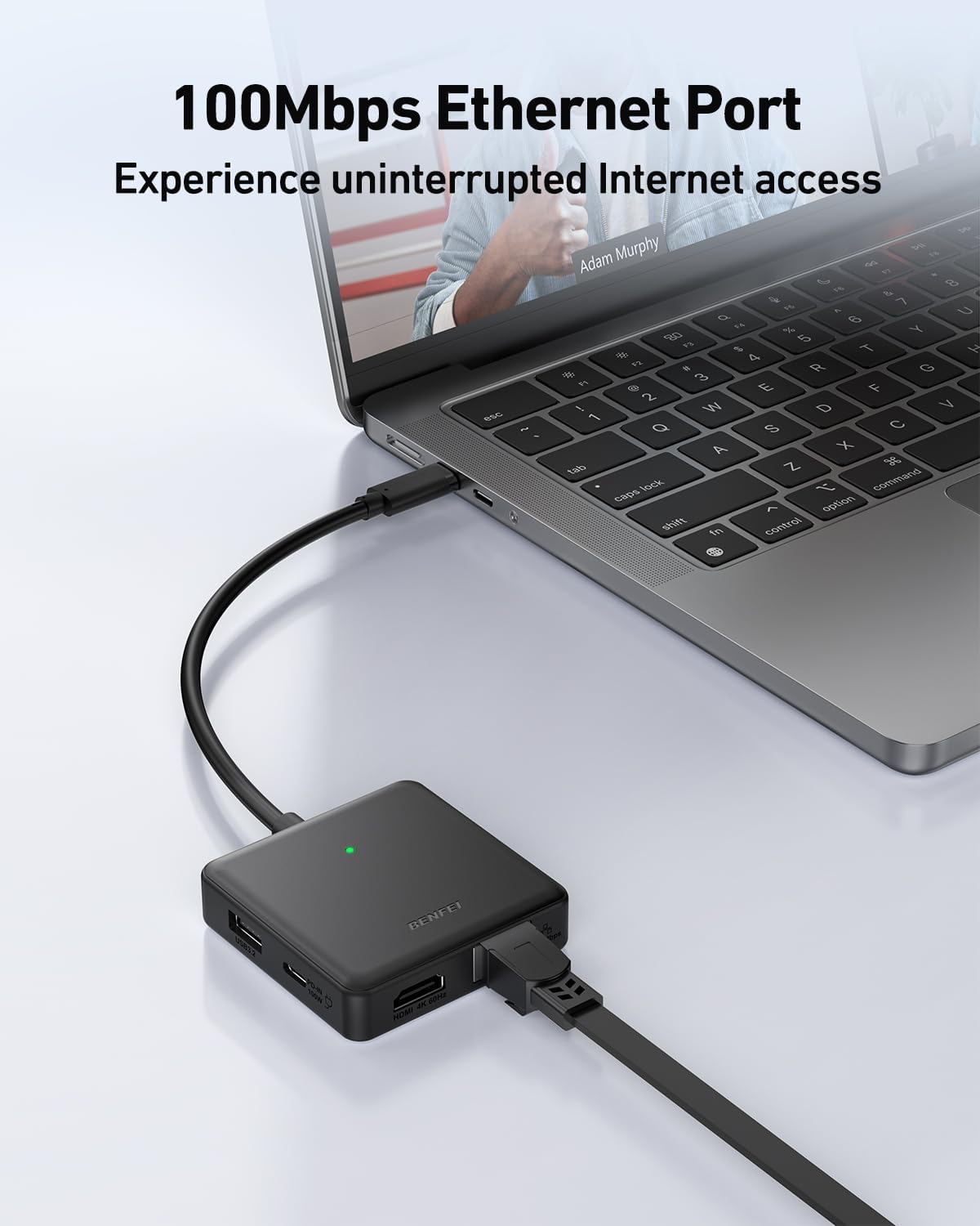 BENFEI USB C HUB 6in1 with HDMI(4K@60Hz), 100Mbps Ethernet, 100W Power Delivery, 1*USB 3.2 10Gbps and 2*USB 2.0, Compatible with iPhone 16 Pro/Max MacBook iPad Pro iMac S23 XPS17