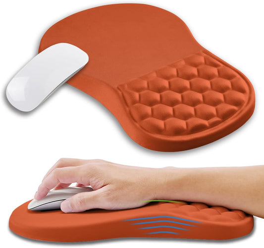 Ergonomic Mouse Pad Wrist Support with Memory Foam Massage Bulge, Carpal Tunnel Pain Relief Mousepad Wrist Rest for Mouse(12x8 inch, Orange)