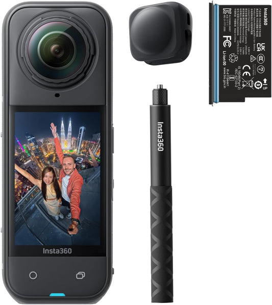 Insta360 X5 Starter Bundle - Waterproof 8K 360° Action Camera, Leading Low Light, Invisible Selfie Stick Effect, Rugged & Replaceable Lens, 3-Hour Battery, Clear Audio, Stabilization