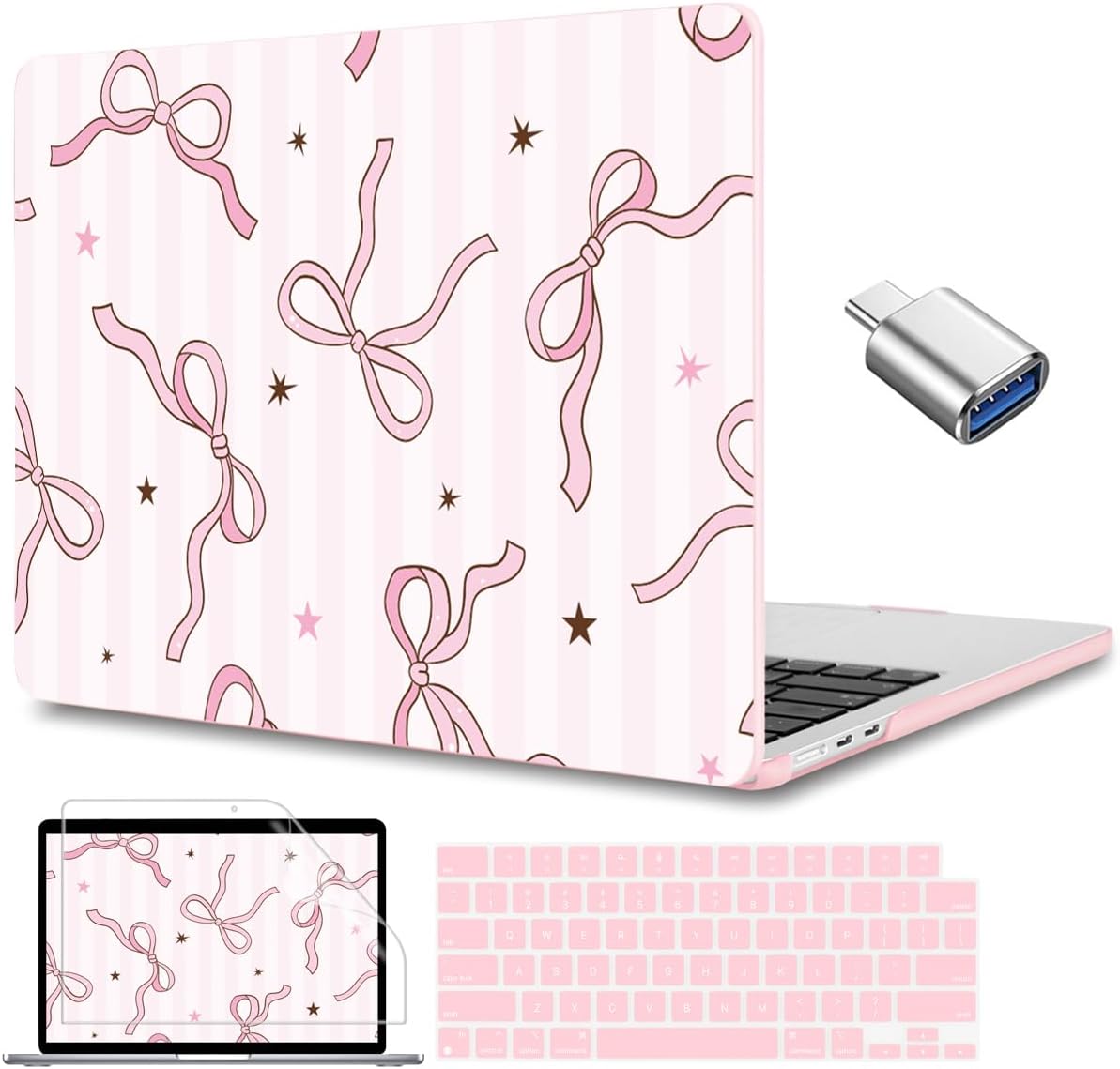 CISSOOK Compatible with MacBook Air 13.6 inch Case 2025 2024 2023 2022 Release A3240 A3113 A2681, Plastic Hard Shell Cover Keyboard Skin Set for MacBook Air 13 inch M2 M3 M4, Baby Pink Bow