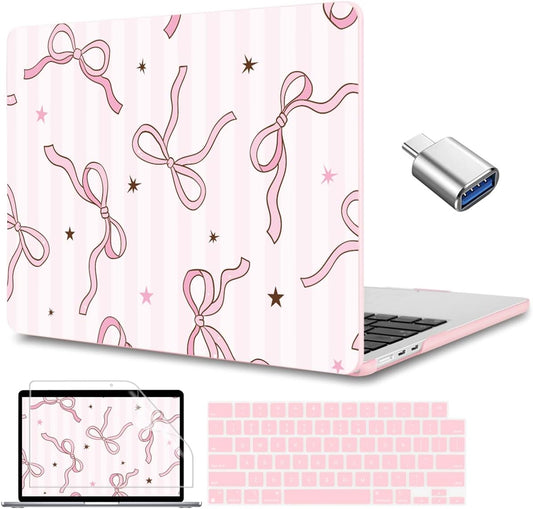 CISSOOK Compatible with MacBook Air 13.6 inch Case 2025 2024 2023 2022 Release A3240 A3113 A2681, Plastic Hard Shell Cover Keyboard Skin Set for MacBook Air 13 inch M2 M3 M4, Baby Pink Bow