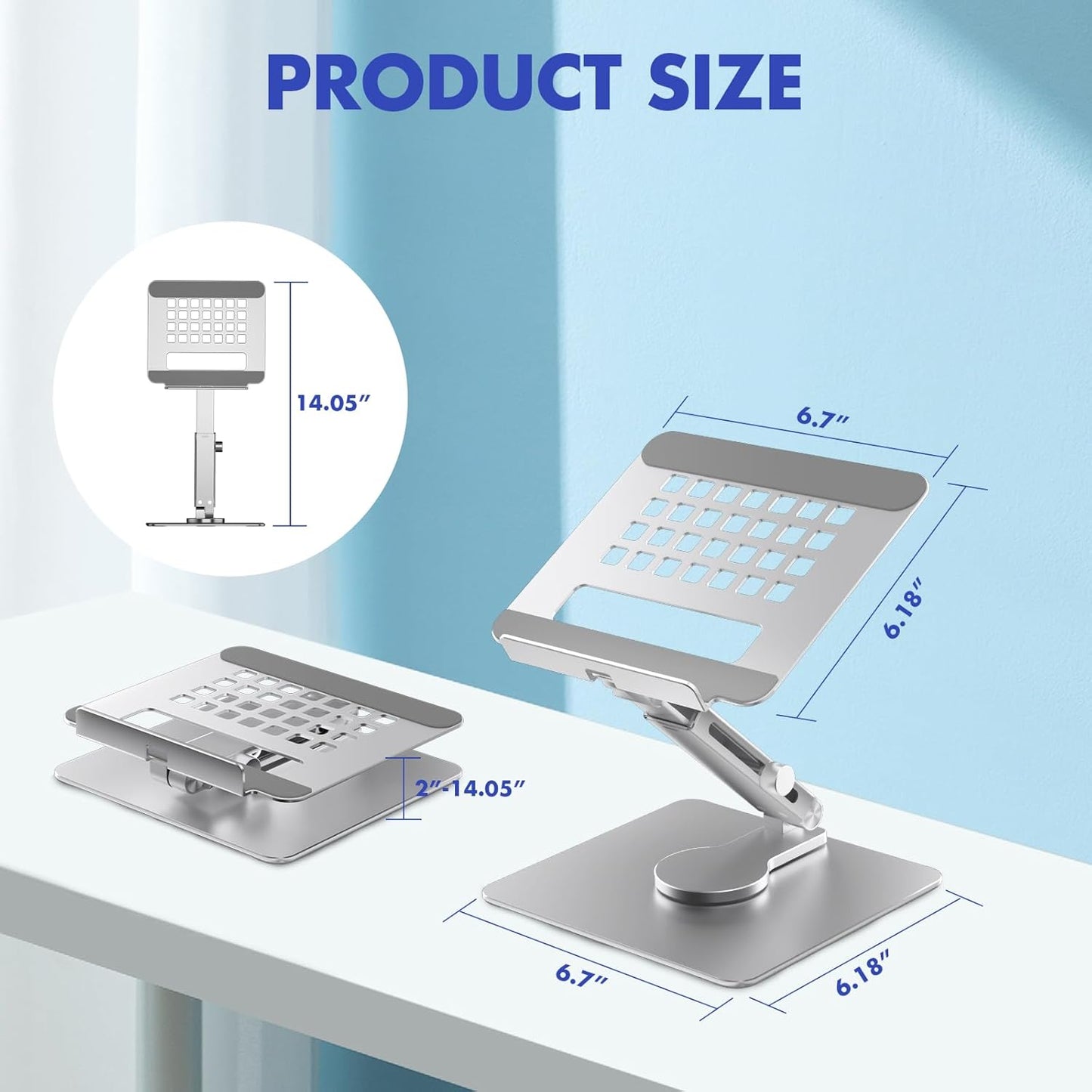 GuaziV 360° Rotating Tablet Stand - Adjustable iPad Tablet Holder for Desk, Foldable iPad Swivel Stand for Home & Office (Sleek Silver)