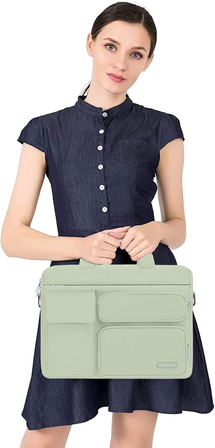 MOSISO Laptop Shoulder Bag, Computer Bag with 2 Raised&1 Flapover&1 Horizontal Pocket&Handle&Belt